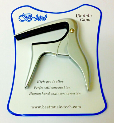 Neu Blisterpackung B-Bird Ukulele Capo in matt silberner Oberfläche     