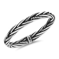 Oxidized Braided Rope Weave Wedding Ring New 925 Sterling Silver Band Sizes 2-10