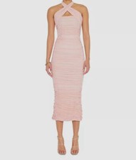 Nookie Women's Pink Mesh Ruched Self-Tie Halter Monroe Bodycon Dress Size M