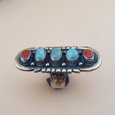 Nepalese Tibetan Coral Turquoise Brass Ring 43.4mm