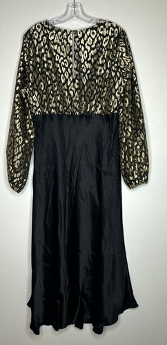Ro&Zo Dress Sz 16 Isabella Black Gold Foil Print Bias Cut Midi Long Puff Sleeves - Picture 10 of 18