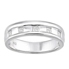9ct White Gold 0.30 Carat Diamond Wedding Band Ring Princess Cut for Him or Her