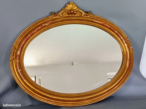 Grand miroir ovale bois stuc