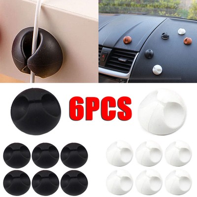 6x Car Windshield USB Cable Sticky Clip Wire Cord Holder Desk Self-Adhesive Set
