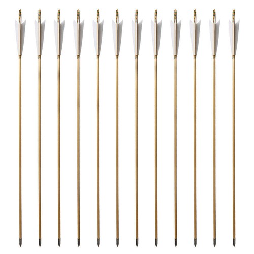12Pcs 33" Handmade Wooden Arrows Tradition Europe Style Turkey Feather Longbow - Picture 5 of 10