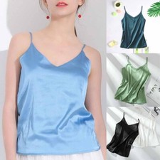 Tank Top UK Silk Satin Camisole Plain Vest Top Strappy Blouse Sleeveless