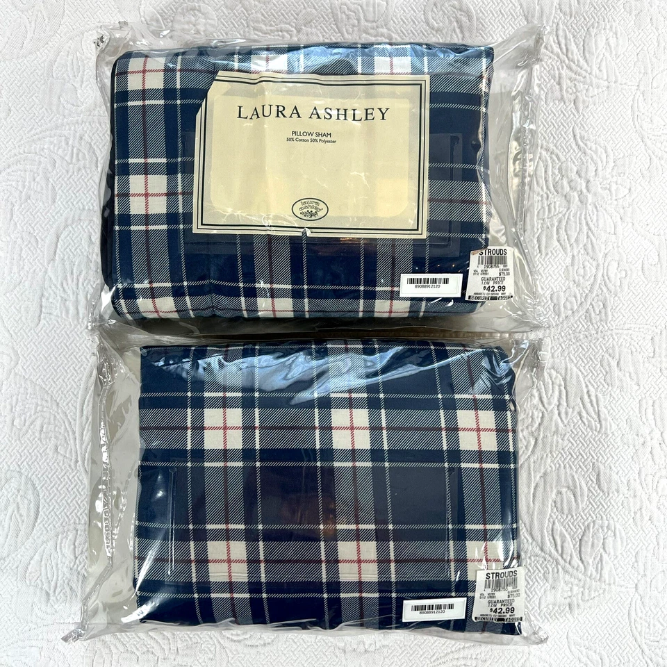 Funda de almohada acolchada Laura Ashley 2 euros arboreto azul a cuadros cabaña 26x26 NUEVA Foto 2 de 4