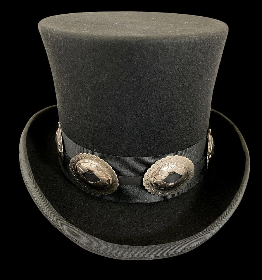 Sombrero de copa negro 100 % lana fieltro banda concho disfraz victoriano Slash Sombrerero loco EE. UU. Foto 3 de 4