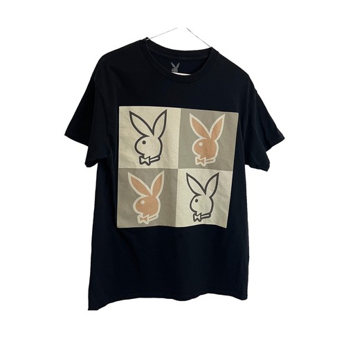 Playboy Bunny Square Tile Colorblock Graphic Tee Shirt Black Short Sleeve Size M