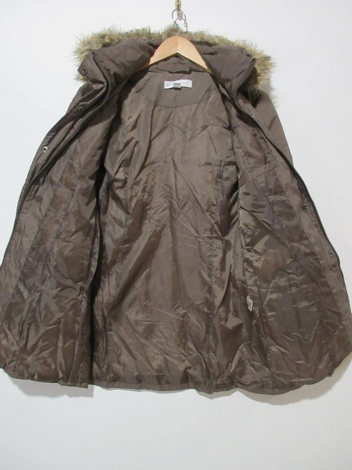 Sz M New York & Company LONG Coat DOWN Puffer Jacket Hooded Brown Women's - Image 2 of 4