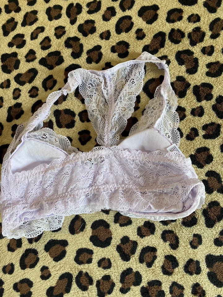 Gilligan & O'Malley Bralette Delicate Peach Lilac Crochet Ruffle Women's Medium - Image 2 of 4