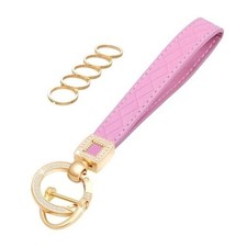 Leather Wristlet Keychain,Wrist Keychain Car Key Chain with 5 Key Ring and Pink