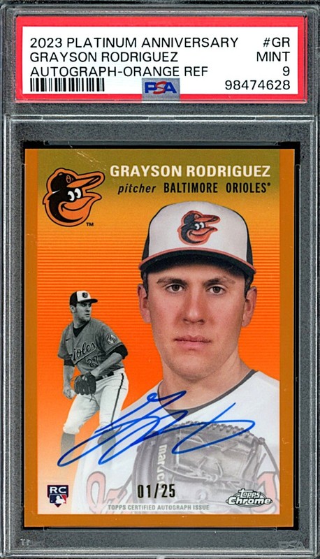 2023 Topps Platinum Grayson Rodriguez Orange Refractor Auto Rookie #1/25 PSA 9