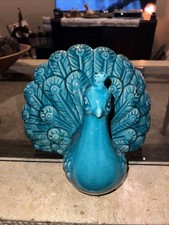 Estatuilla de colección mayólica italiana cerámica pavo real azul turquesa enloquecida de los años 40