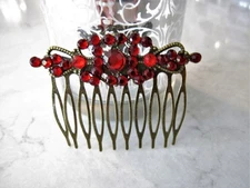 Antique bronze garnet red crystal hair comb barrette  clip bridal clip bridal
