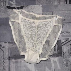 1980s Vintage Gold tag Victoria's Secret Bridal Lace  Sheer Sz L Hi Cut