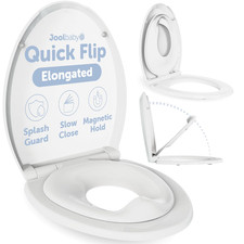 Elongated Toddler Toilet Seat Quick Flip Built-In Potty Splash Guard Slow Close