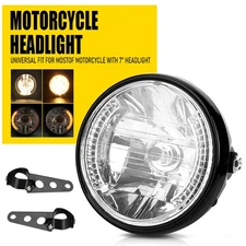 Universal Black Brackets 12V 7" Motorcycle Amber LED Headlight Turn Signal Lamp