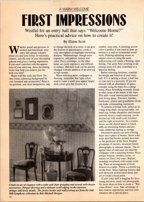 Home Decor Magazine Article First Impressions Entry Hall 1980s 90s Vintage Paper