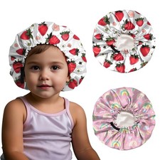 2 PCS Kids Bonnets for Girls Boys Satin Silk Hair Bonnets Double Layer Elasti...