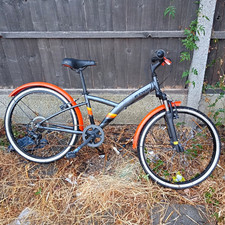 B’TWIN 24in Unisex Kids Bike Grey/Orange Front Suspension 6-Speed Mudguards