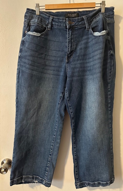 Judy Blue Cropped Jeans Womens  Release Hem Blue Denim Straight 18W