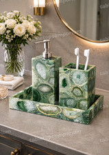 Green Agate Stone Bathroom Vanity Set / Set of 3 Pcs Modern Bath Accessory Decor