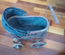 Antique Victorian Baby Doll Stroller Vintage Wicker Wood Iron Carriage Display
