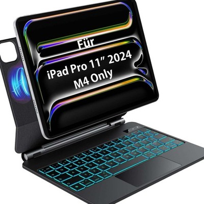 Für iPad Pro 11 M4,2024 Tastatur mit Hülle, Kabellos Beleuchtete Tastatur QWE...