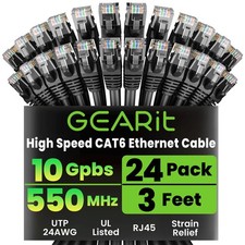 Cat 6 Ethernet Patch Cables 3 ft Black Cat 6 Ethernet Cables 3 ft 24Pack, CAT...