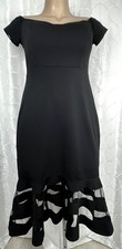 VTG B. Smart Black Dress Cap Sleeves Lined Bust Back Zip Mesh Ruffle Hem SZ 10