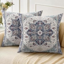 Boho Throw Pillow Covers 18x18 inch Set of 18" x 18" Pack of 2 Blue Cyan