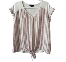 Fortune Ivy Women’s M Boho Beach Chic Pink Stripe Tie Front Top Feminine Travel