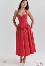 House of CB Coquette Sweetheart Neck Midi Dress in Red Size XS Bigger PLUS CUP