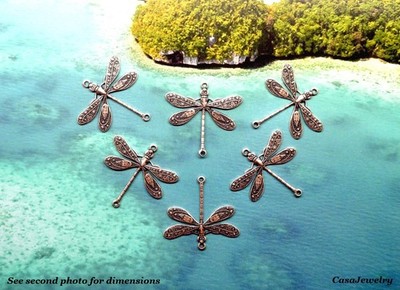 #4037 ANTIQUED .925 STERLING SILVER PLATED DRAGONFLY W/2 CONNECTING RINGS- 6 Pcs