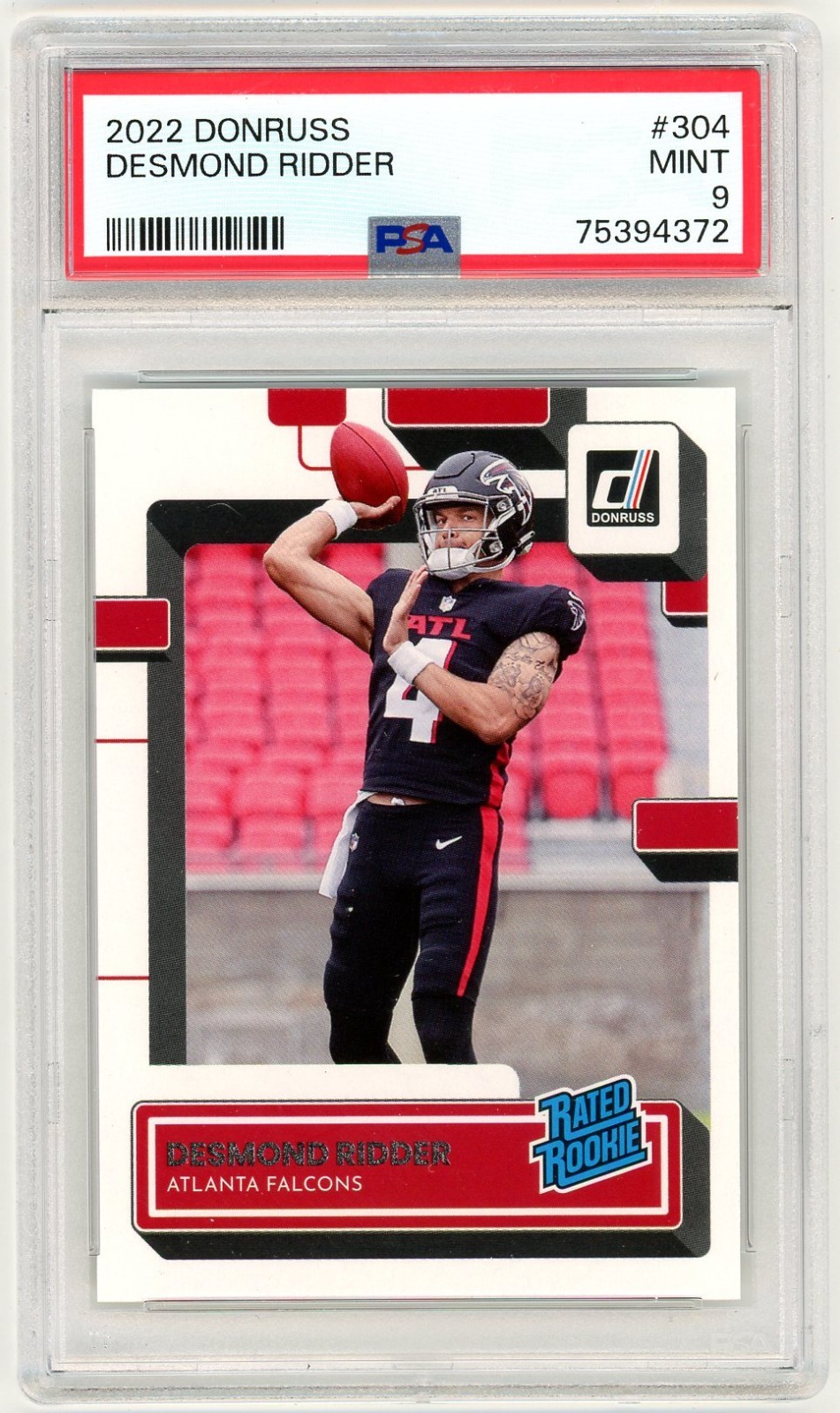 Desmond Ridder #304 (RC) - 2022 Panini Donruss Rated Rookie Card PSA 9