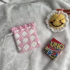 Handmade Crochet Checkered Cute Pouch/Coin Purse - Pink