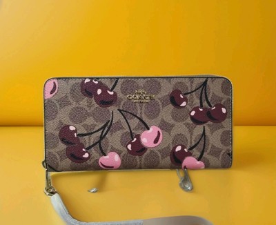2025 SS COACH Signature Cherry Brown Long Wallet Round Zip Rare