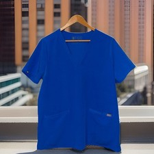 Figs Casma Three Pocket Scrub Top Shirt Women L Blue Short Sleeve Medical FW1100