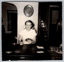 Vtg Snapshot Elderly Woman Holding Cards 1940s