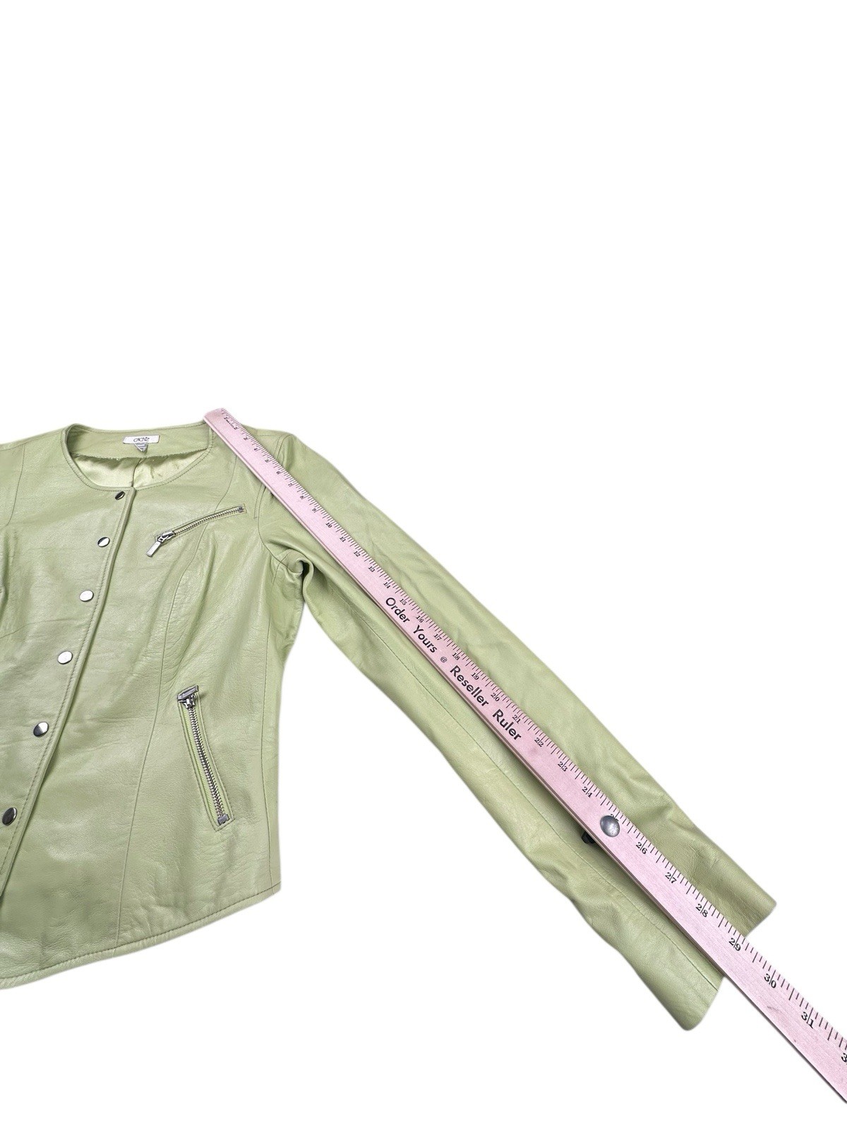 Cache Green Leather Jacket Snap Front Zip Pockets… - image 5