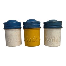 Kodak Lot 3 Vintage 35 mm Aluminum Film Canisters Empty Blue Yellow White