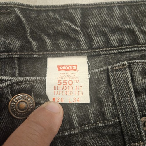 Levis 550 Jeans Mens 36x34 Black Relaxed Straight Dark Wash Made In Usa - Picture 4 of 9