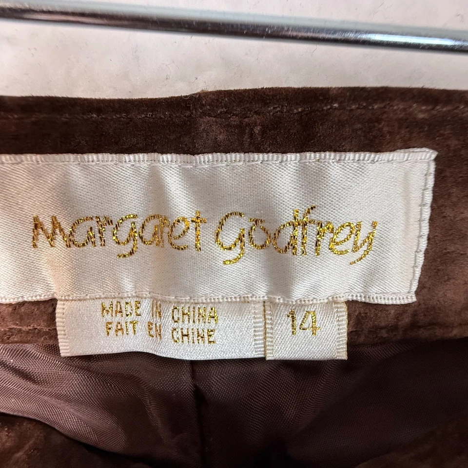 Pantalones de cuero de gamuza marrón Margaret Godfrey talla 14 tiro alto estilo vintage Foto 3 de 4