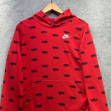 Nike Kids Red All Over Script Logo Print Hoodie Sweatshirt XL Standard Fit