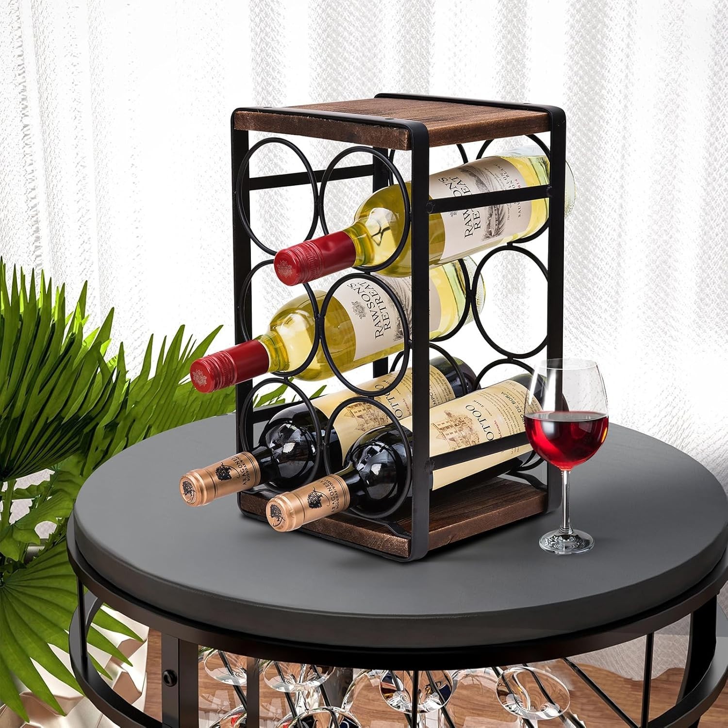 No Assembly Rustic Wine Rack – Stylish 6-Bottle Countertop Storage Solution