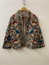 Handmade TNT Suzani Jacket For Her~Beige Floral Short Jacket For Anniversary GFT