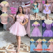 Off Shoulder Homecoming Dresses for Teens Quinceanera Beaded Short Prom Gowns