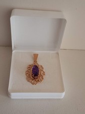 Superbe ancien pendentif or jaune massif 18K - vraie améthyste foncée-2 poinçons