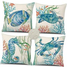 20x20 Set of 4 Ocean Beach Outdoor Throw Pillow Covers 20" x 20" Pack of 4 